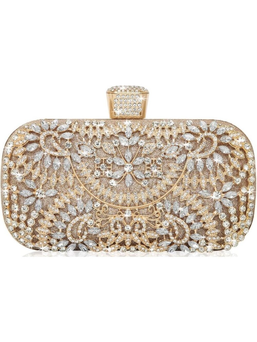 Women's Champagne Rhinestone Chain Crossbody Tote Handbag Evening Bag